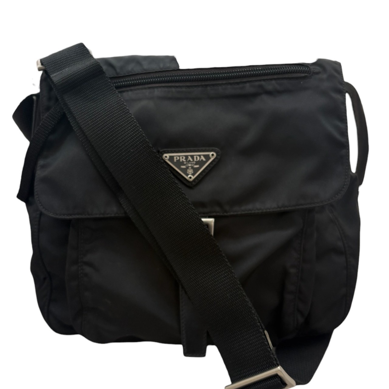 PRADA プラダ テスート 三角ロゴ ブラック シルバー金具 ナイロン ショルダーバッグ S1-00058 【中古】