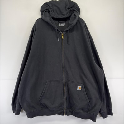 古着 カーハート Carhartt スウェット フルジップ 大きいサイズ ワンポイントロゴ ロゴ パーカー 4XL ブラック メンズ