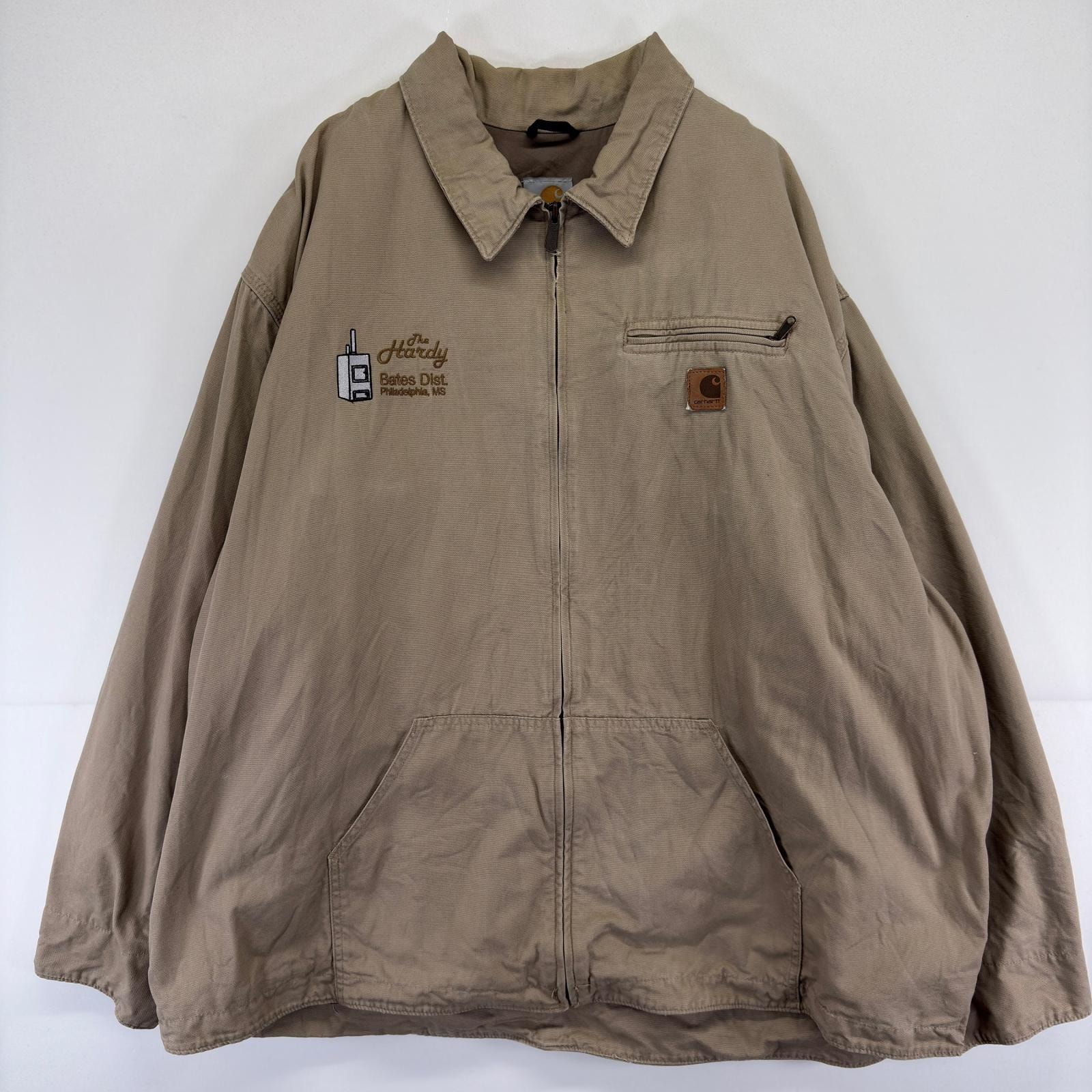 古着 カーハート Carhartt ジャケット ワーク フルジップ ワンポイント ロゴ キャンバス 大きいサイズ 3XL  ベージュ メンズ