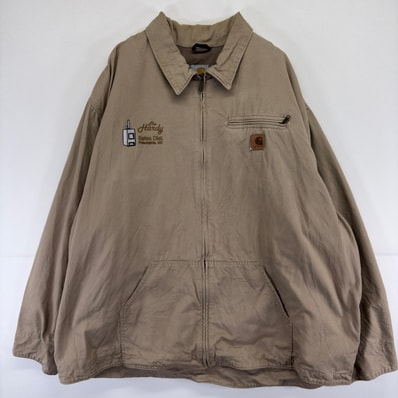 古着 カーハート Carhartt ジャケット ワーク フルジップ ワンポイント ロゴ キャンバス 大きいサイズ 3XL ベージュ メンズ