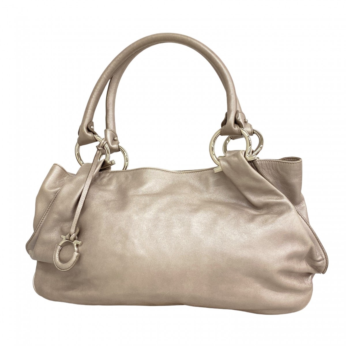 【6dd5003】サルヴァトーレフェラガモ ハンドバッグ ガンチーニ レザー グレー シルバー金具【中古】レディース