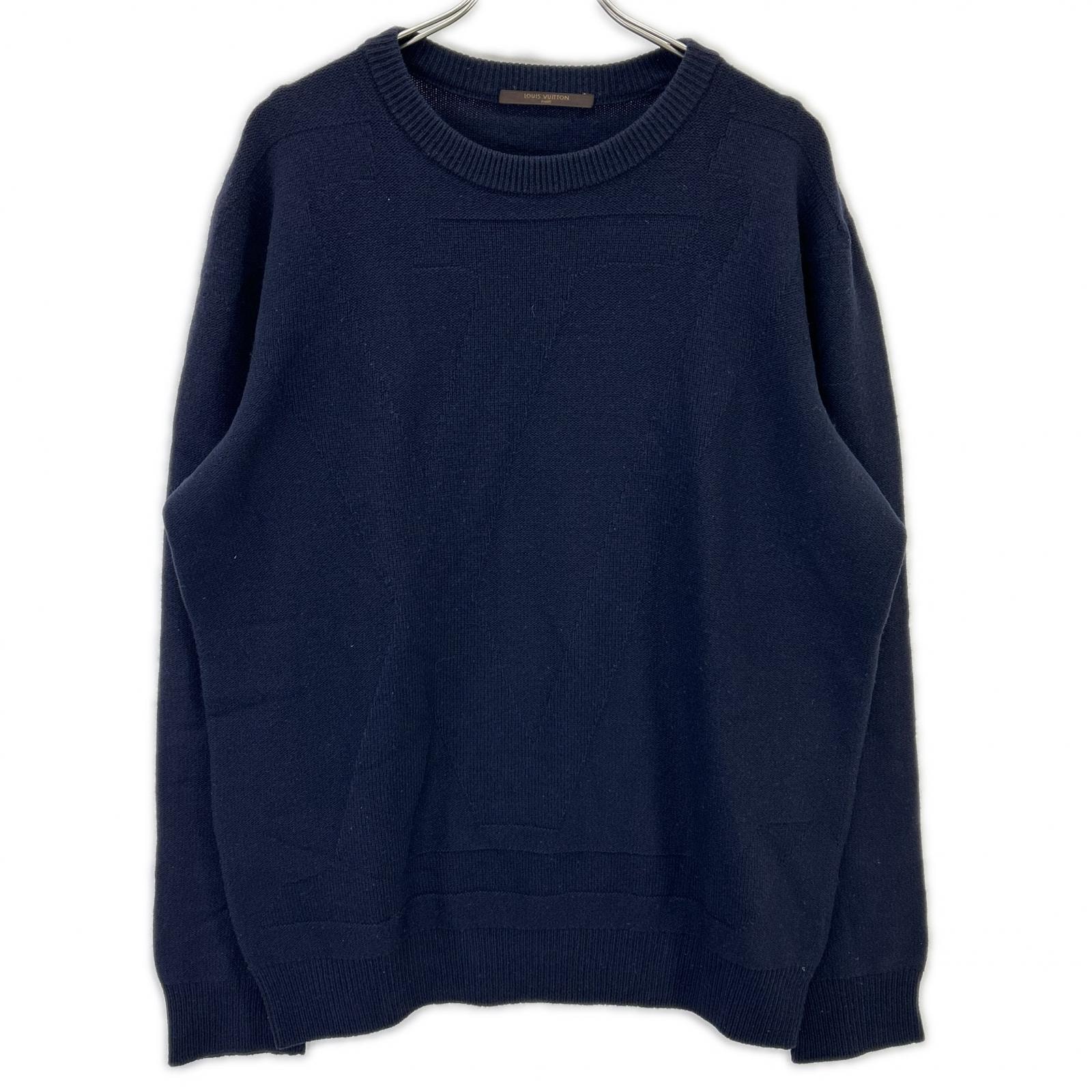 ルイヴィトン 08年 ネイビー LVロゴ ウールニットセータ XL