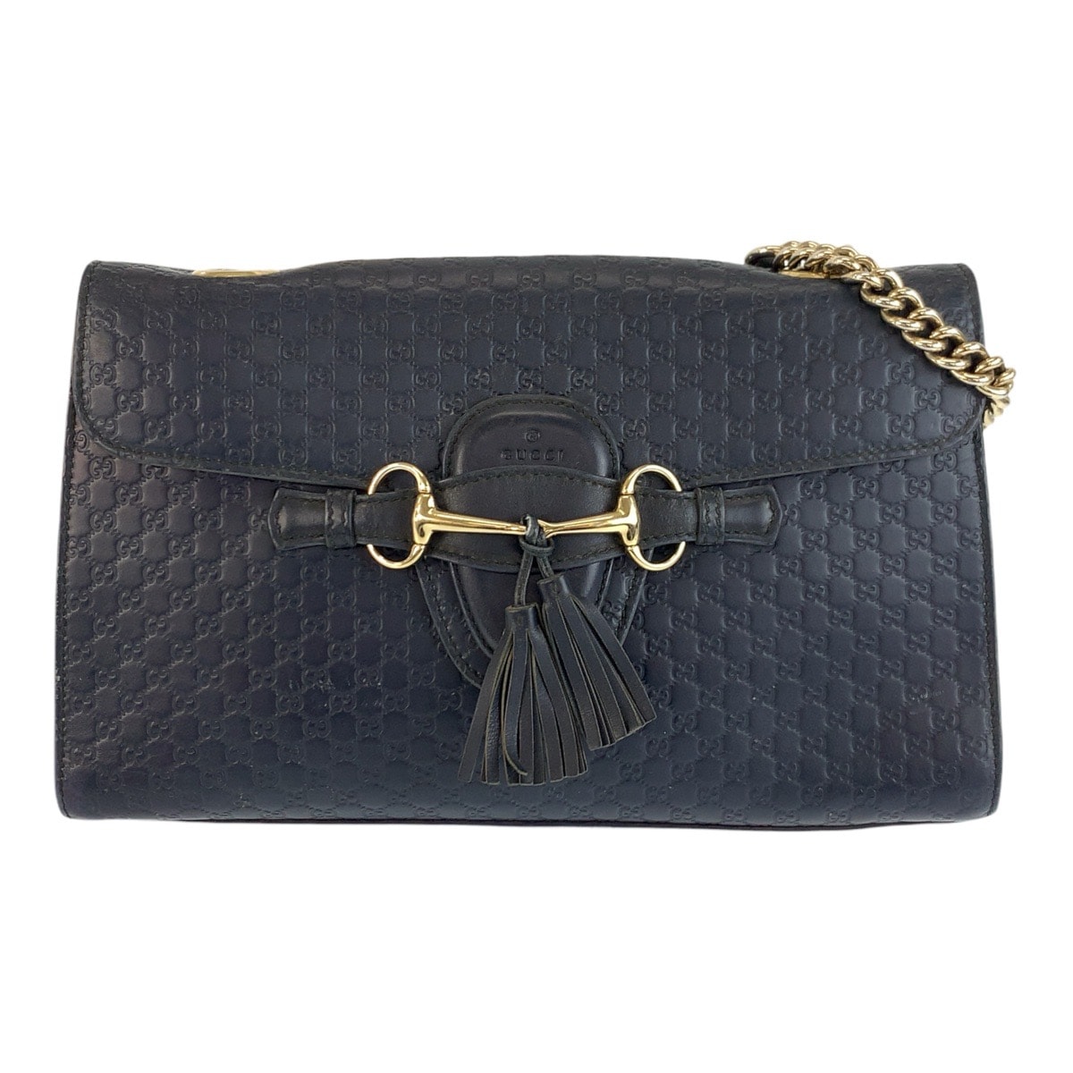 GUCCI グッチ マイクログッチシマ エミリー ホースビット ネイビー ゴールド金具 レザー チェーンショルダーバッグ 601385 【中古】