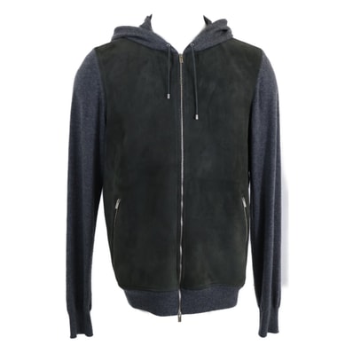 エルメス 【美品】スエードレザー/カシミヤニット 切替 フーディブルゾン L