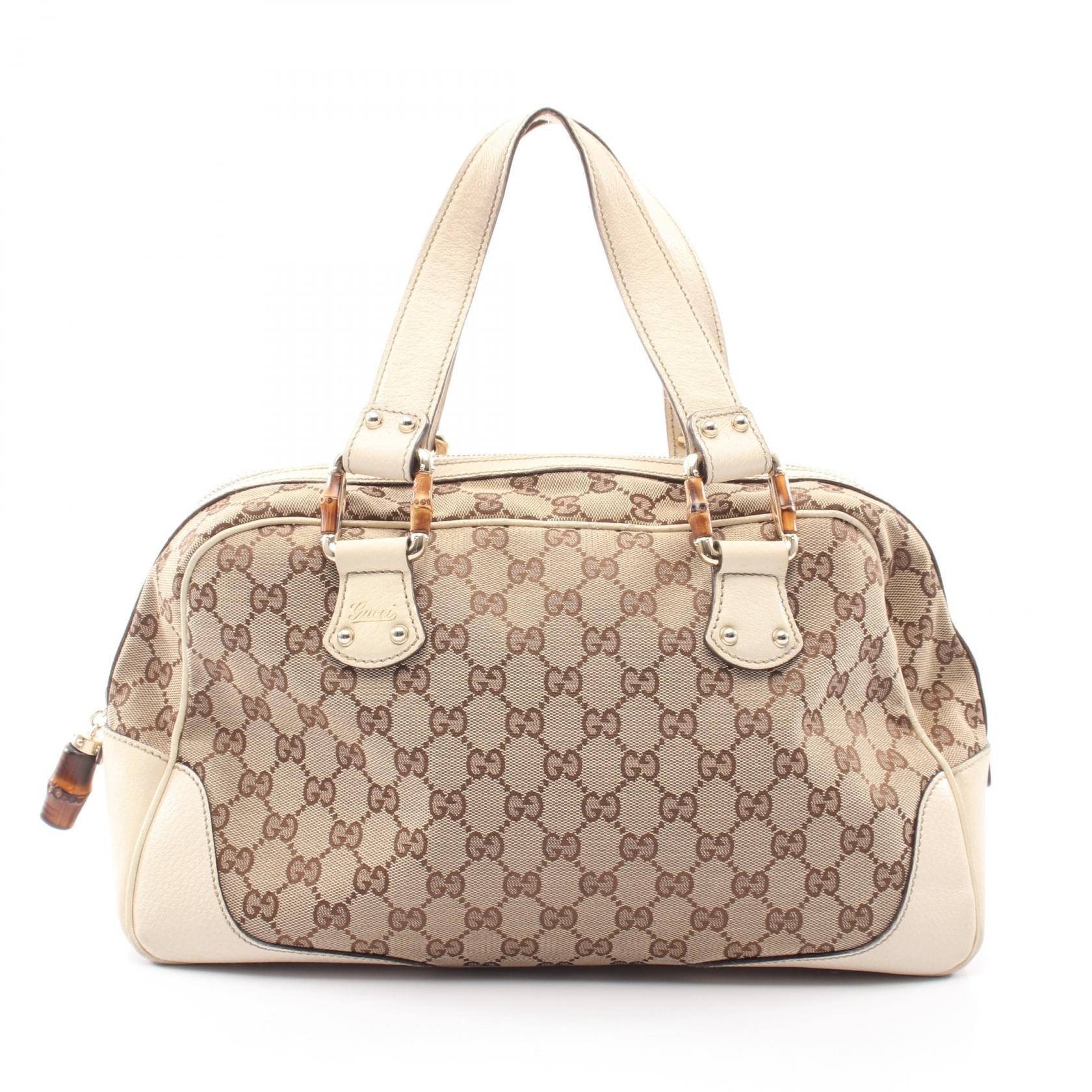 グッチ GUCCI バンブー GGキャンバス トートバッグ バッグ キャンバス レザー レディース ベージュ系 / アイボリー系 154377 【中古】