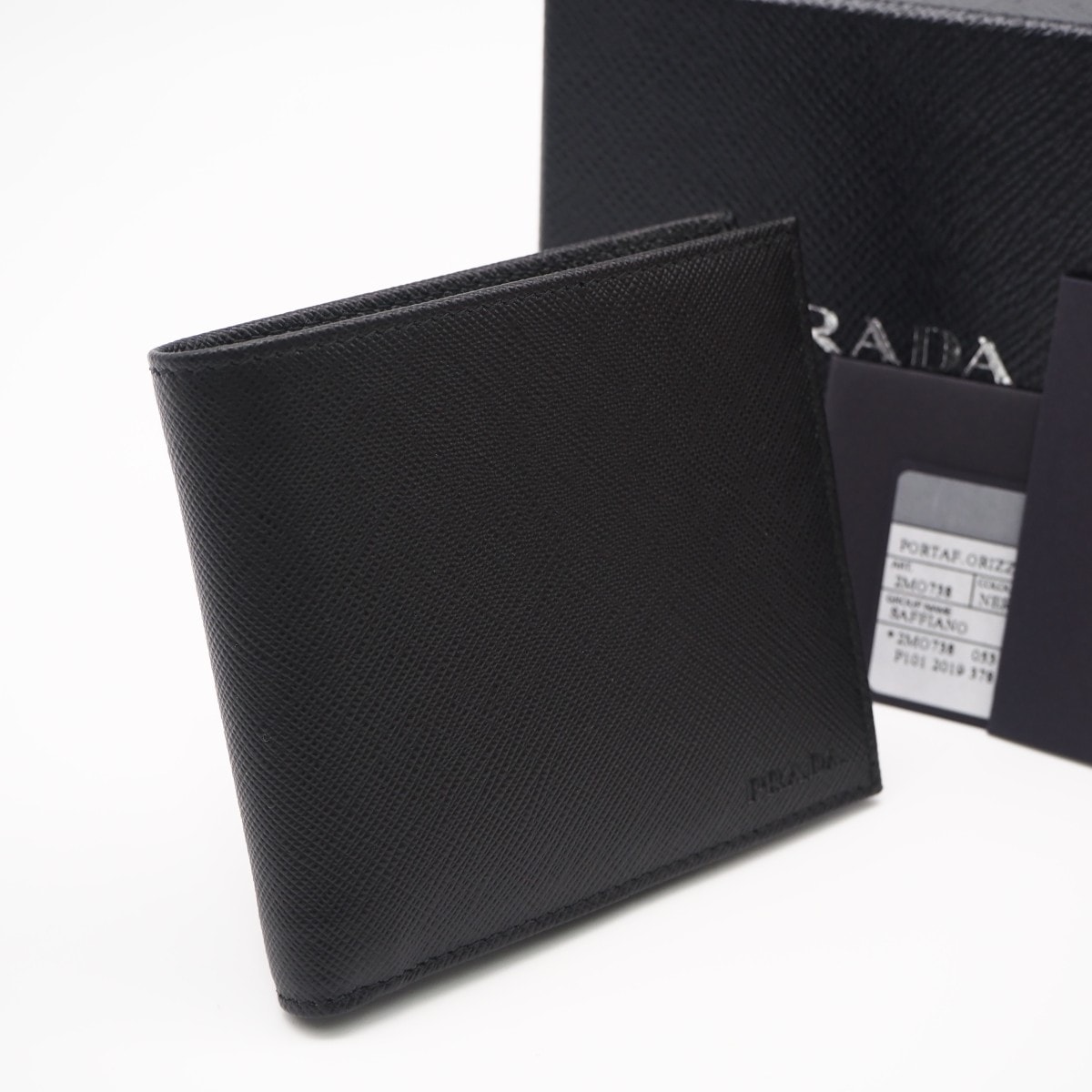 極美品 PRADA プラダ サフィアーノ レザー コインパース付き ウォレット 2MO738 二つ折り財布 ブラック サフィアーノ メンズ