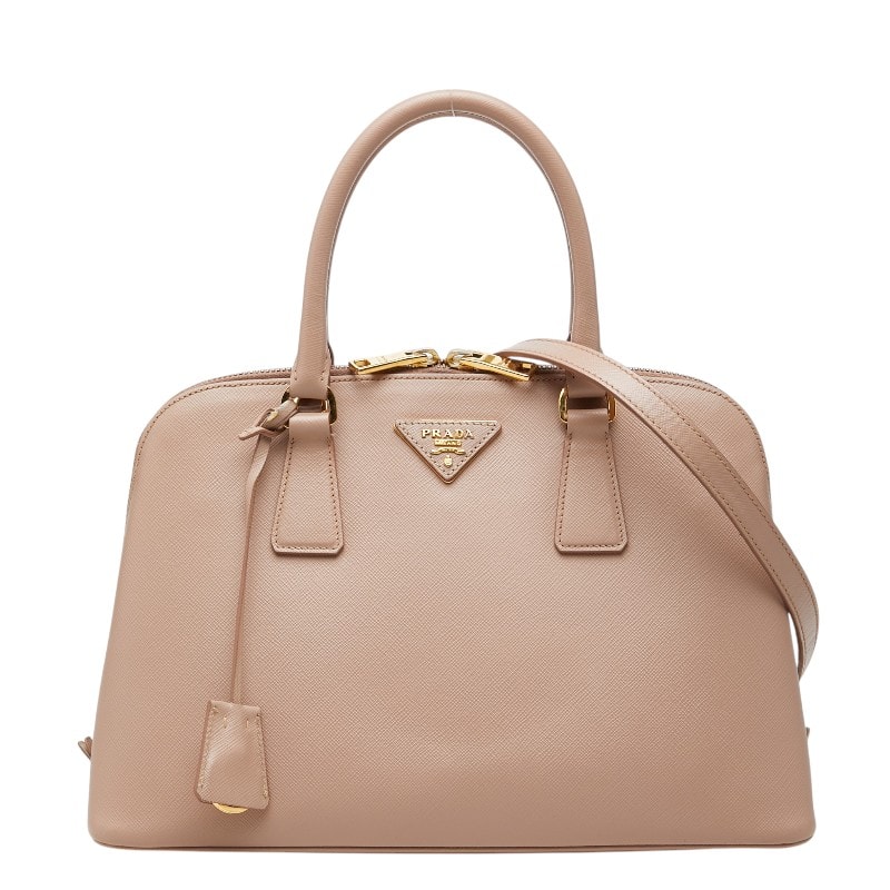プラダ 三角ロゴプレート ハンドバッグ ショルダーバッグ 2WAY ベージュ ピンク サフィアーノレザー レディース PRADA 【中古】