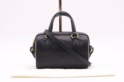 極美品 GUCCI グッチ GGスーパーミニ レザー 2WAYミニ GGスーパーミニボストン 790130 2wayボストンバッグ ブラック レザー レディース