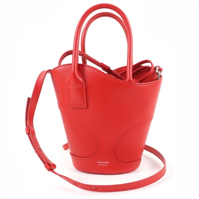 美品 フェラガモ ショルダーバッグ カットアウト レッド レディース