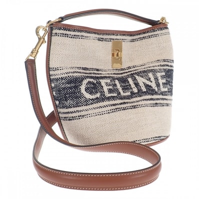 セリーヌ CELINE ティーンバケット16 197572ERF.01WB ショルダーバッグ キャンバス レザー ホワイト レディース【中古】【ABランク】