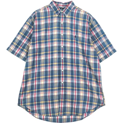 古着 ラルフローレン Ralph Lauren BLAKE 半袖 ボタンダウン チェックシャツ メンズL相当/eaa623642