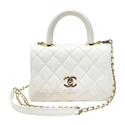 CHANEL シャネル ココハンドル AS2215 ホワイト 2WAYバッグ マトラッセ キャビアスキン レディース ゴールド金具