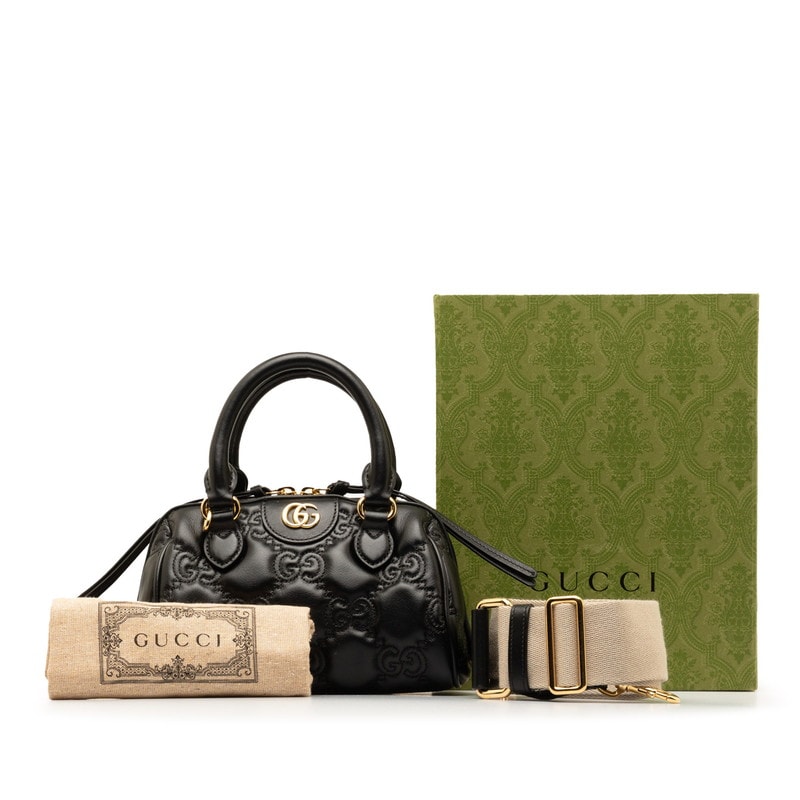 グッチ GGマトラッセ キルティングミディアム ハンドバッグ ショルダーバッグ 2WAY 702251 ブラック レザー レディース GUCCI 【中古】