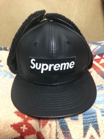 Supreme Leather Earflap Box Logo New Era "Black"