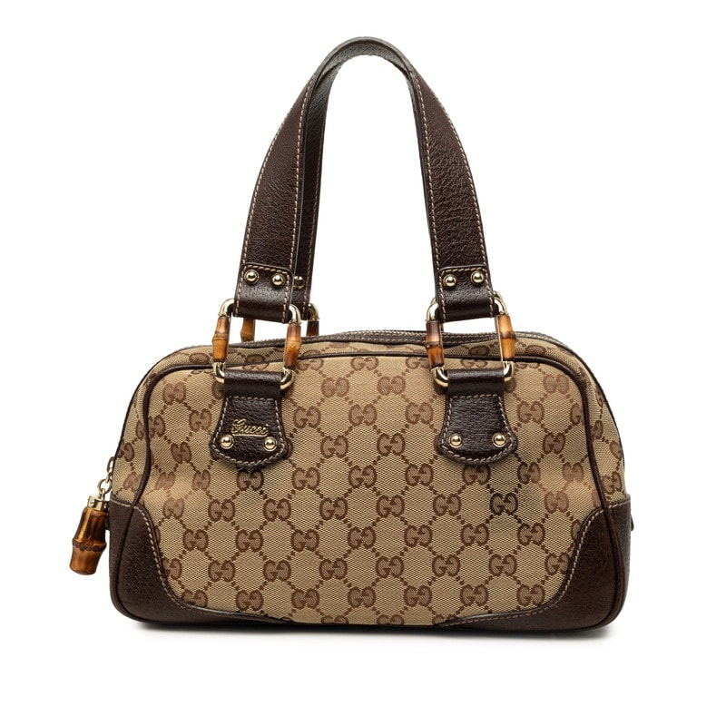 グッチ バンブー GGキャンバス ミニボストンバッグ ハンドバッグ 154376 ベージュ ブラウン レザー キャンバス レディース GUCCI 中古