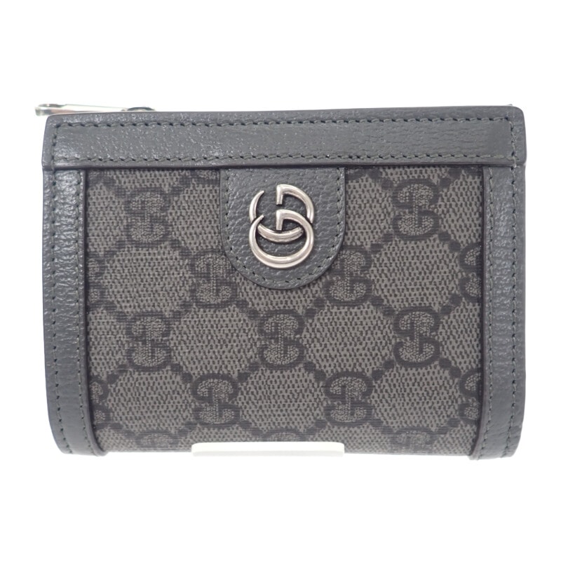 グッチ GUCCI GGコインウォレット 760238 二つ折り財布 GGスプリームキャンバス レザー グレー メンズ レディース【中古】【Aランク】