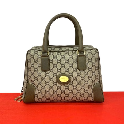 GUCCI グッチ グッチプラス ロゴ レザー PVC ハンドバッグ ブラウン
25160