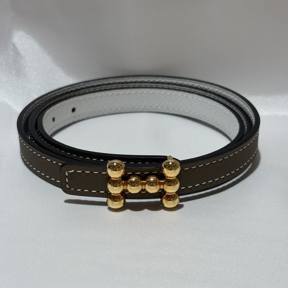 HERMES エルメス バブル ベルト 80 ベルト H010613UDZ2 ヴォーエプソン ヴォースイフト エトゥープ ホワイト ゴールド金具 W(2024)刻印  レディース【中古】