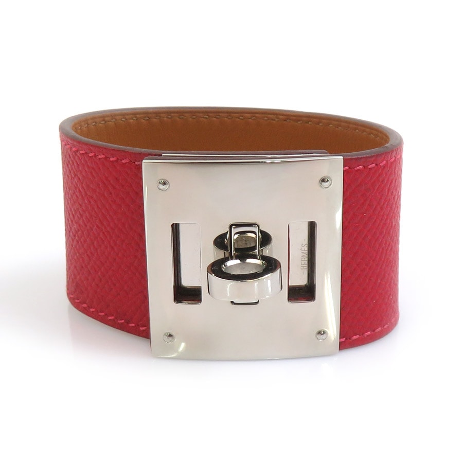 エルメス HERMES ブレスレット ケリードッグ レザー/メタル レッド/シルバー レディース【中古】 e61836