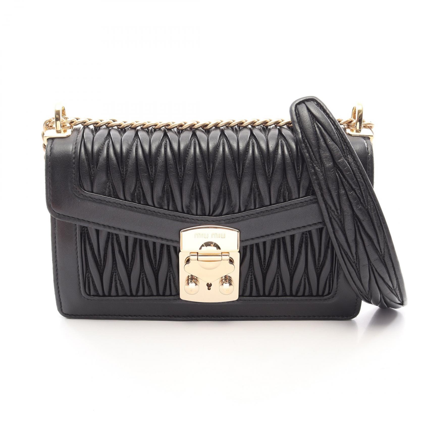 ミュウ ミュウ Miu Miu MATELASSE マテラッセ ショルダーバッグ バッグ レザー レディース ブラック系 5BD083 【中古】