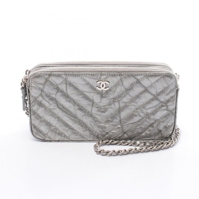 シャネル CHANEL シェブロン Vステッチ ショルダーバッグ バッグ レザー レディース シルバー系 【中古】