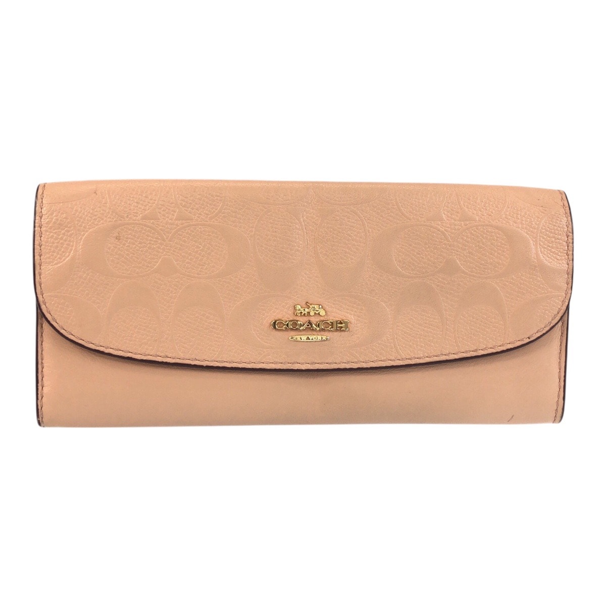 COACH コーチ シグネチャー ベージュ ゴールド金具 レザー 長財布 ロングウォレット 600343 【中古】