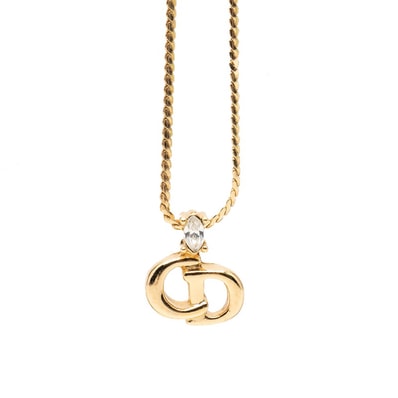 ディオール CDロゴ ペンダント ネックレス ゴールド メッキ ラインストーン レディース Dior 【中古】