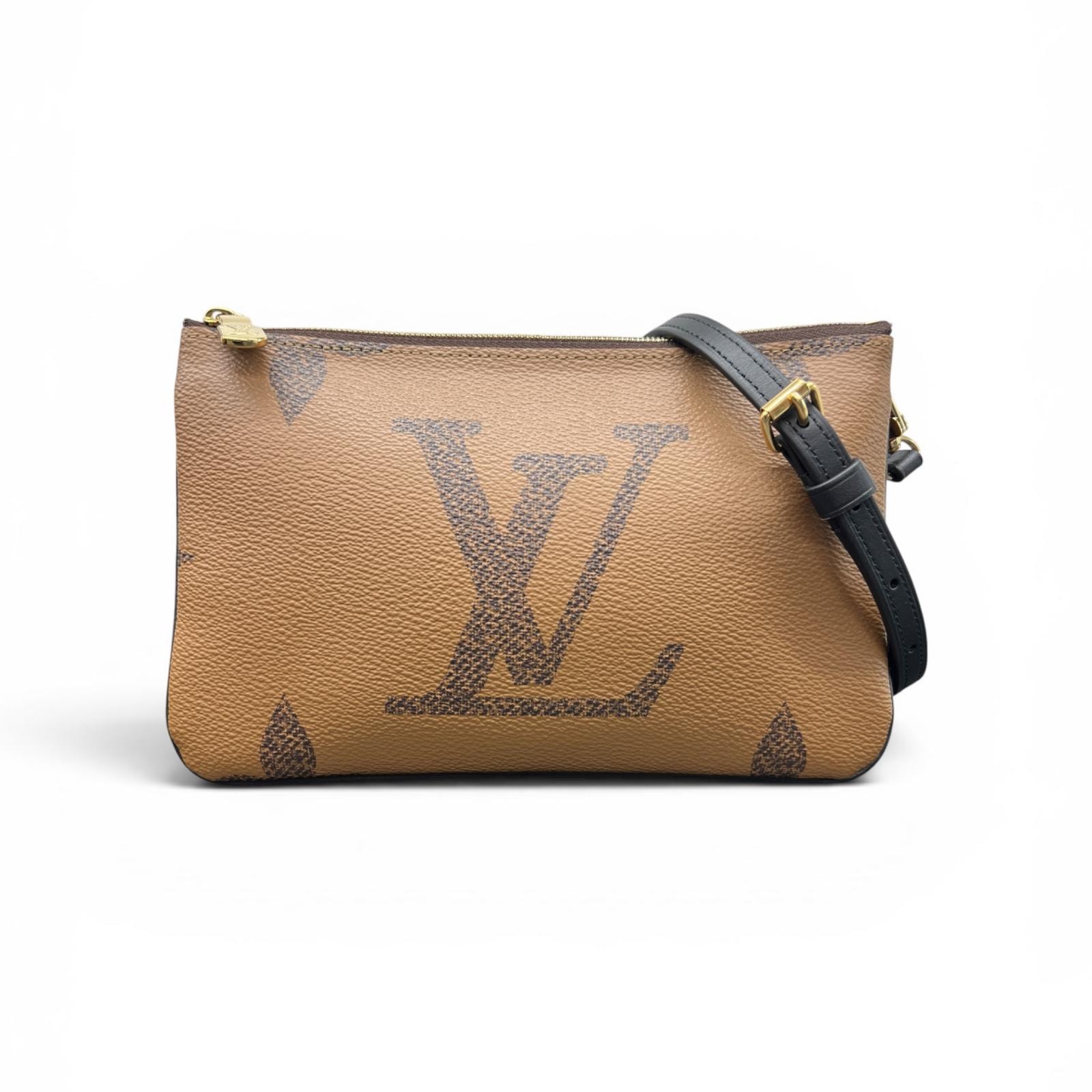 LOUIS VUITTON 展示品級美品 ルイヴィトン ポシェット ドゥーブルジップ モノグラムジャイアント リバース ショルダーバッグ M69203 PVC レザー RFID確認済 クロスボディ LV SAランク 中古 鑑定済