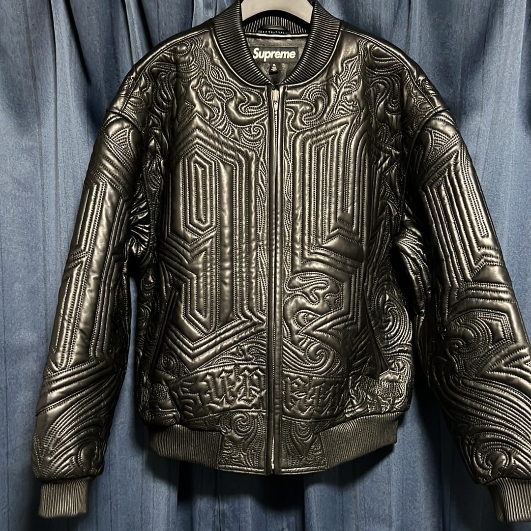 Supreme Mister Cartoon Embroidered Leather Jacket "Black"