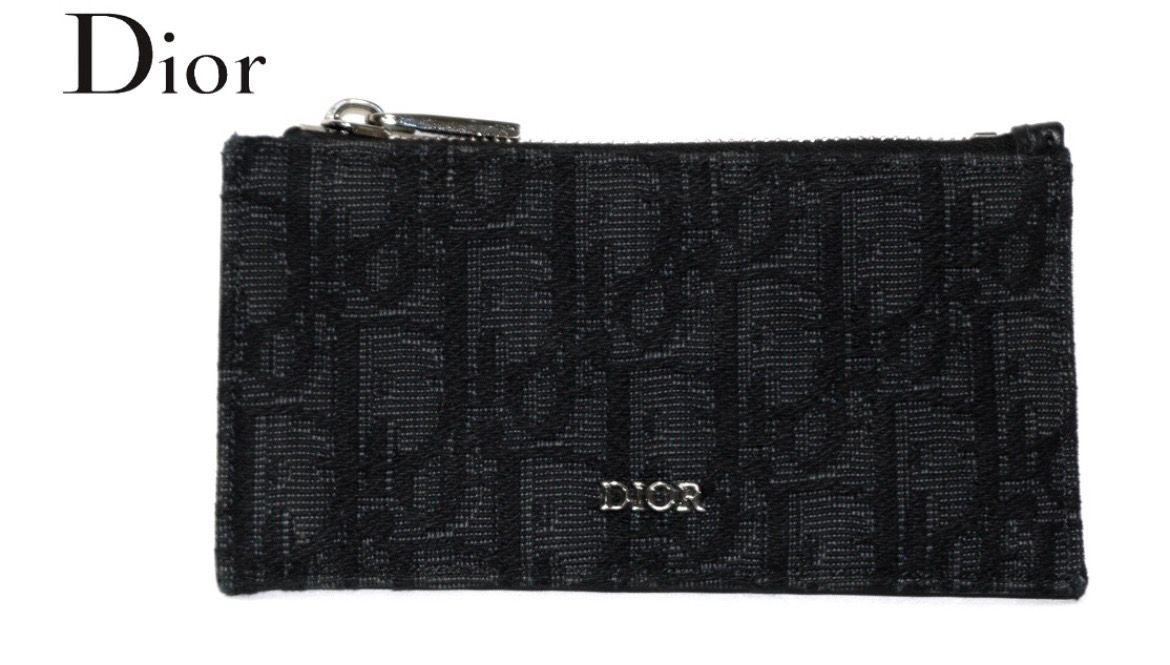 Dior Zip Card Holder Grained Calfskin & Dior Oblique Jacquard "Black"
