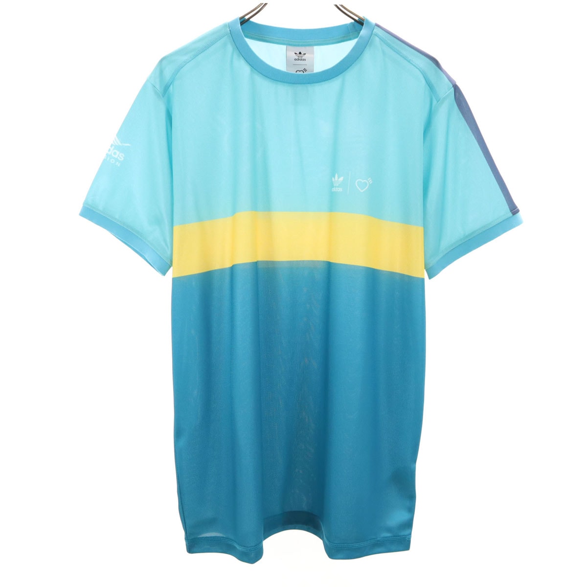adidas Originals アディダスオリジナルス HUMAN MADE ヒューマンメイド コラボ トレフォイルロゴ 半袖 グラフィック Tシャツ O 水色