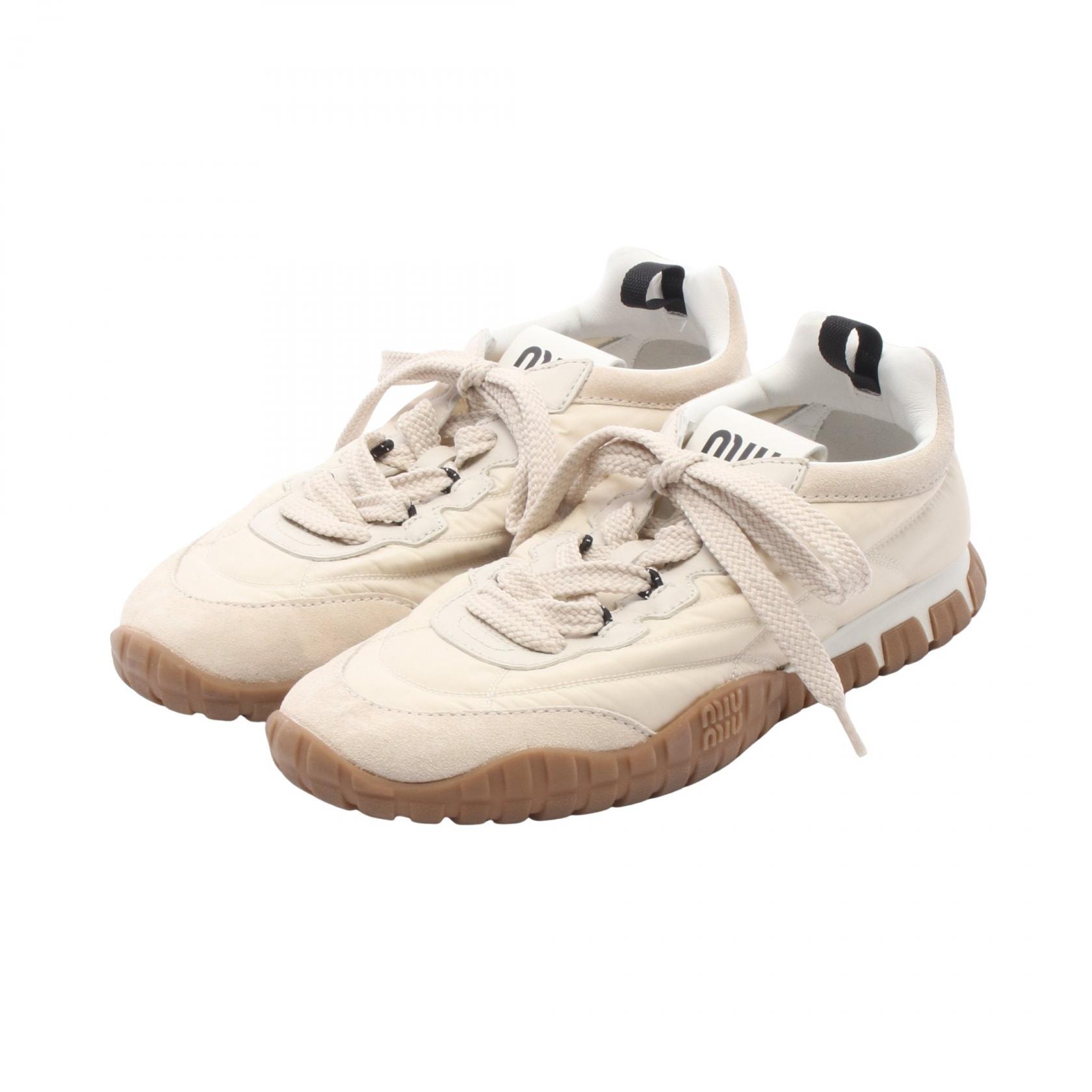 ミュウ ミュウ Miu Miu Tyre スニーカー 靴 スウェード テクニカルファブリック レディース アイボリー系 5E417E 【中古】