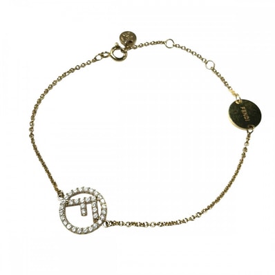 FENDI フェンディ ブレスレット エフイズフェンディ アクセサリー アジャスター付き ブラス ジルコニアストーン 8AG761 ゴールド レディース 約3.7g【中古品】