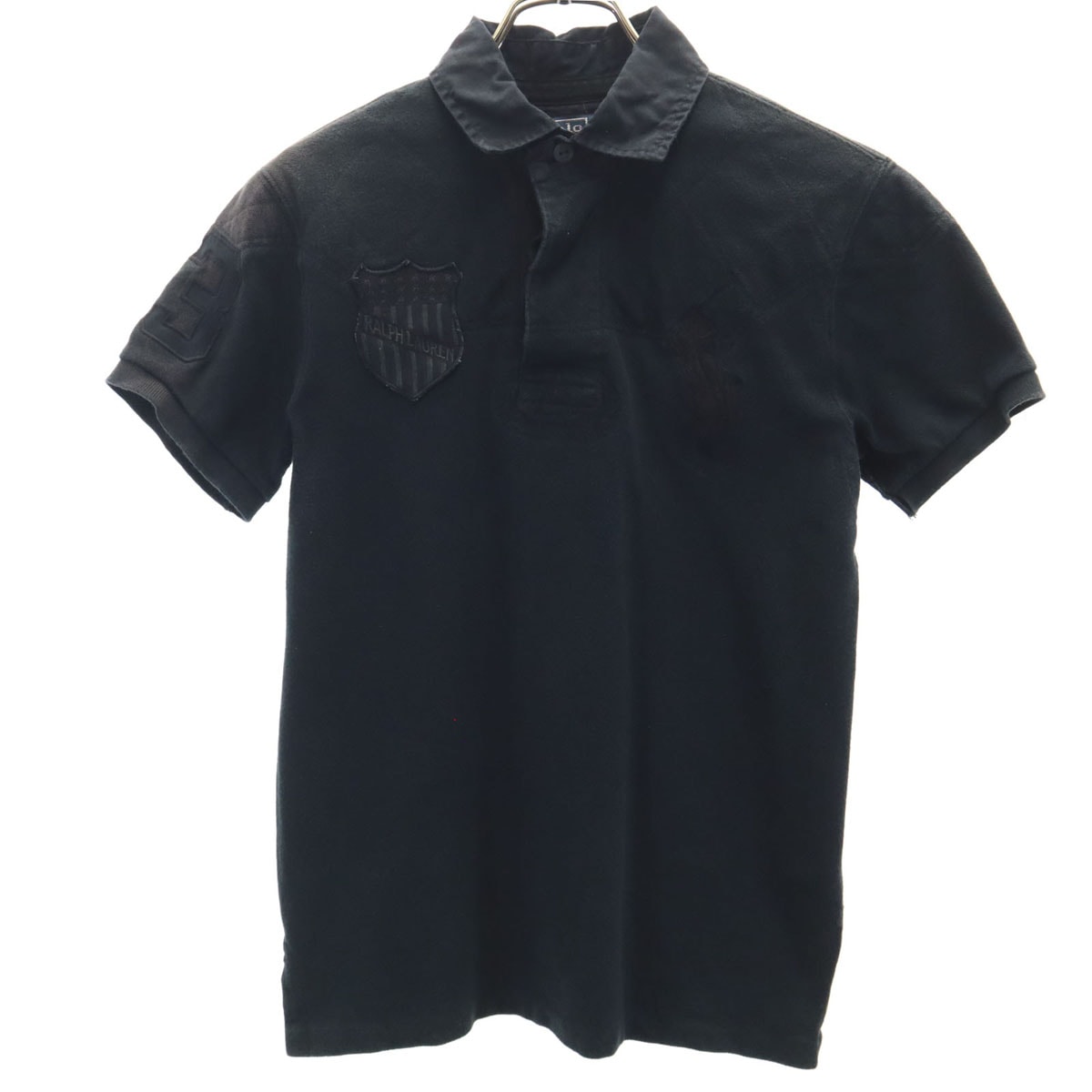 Polo by Ralph Lauren ポロバイラルフローレン ビッグポニー刺繍 半袖 ポロシャツ S ブラック CUSTOM FIT 鹿の子