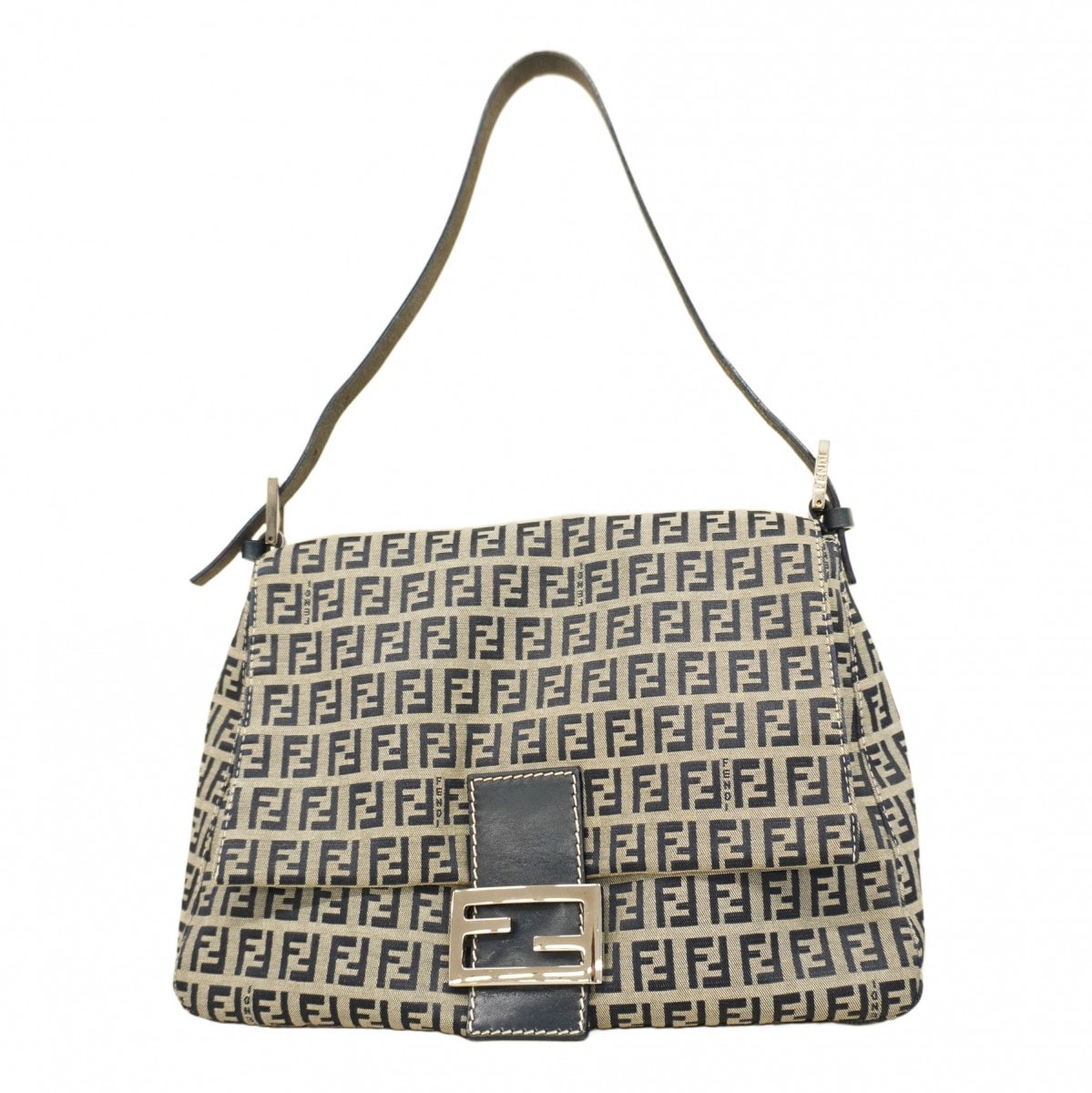 FENDI】ハンドバッグ ズッキーノ柄 FF金具 キャンバス ネイビー グレー 
