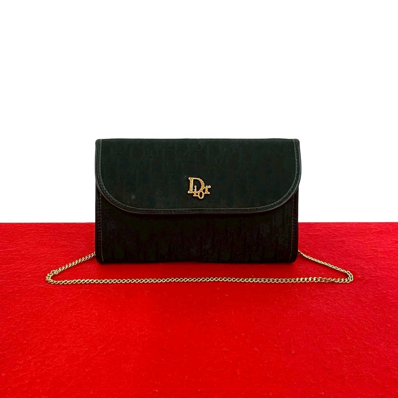 Christian Dior ディオール ロゴ 金具 トロッター 柄 キャンバス レザー ショルダーバッグ ブラック
 32333
