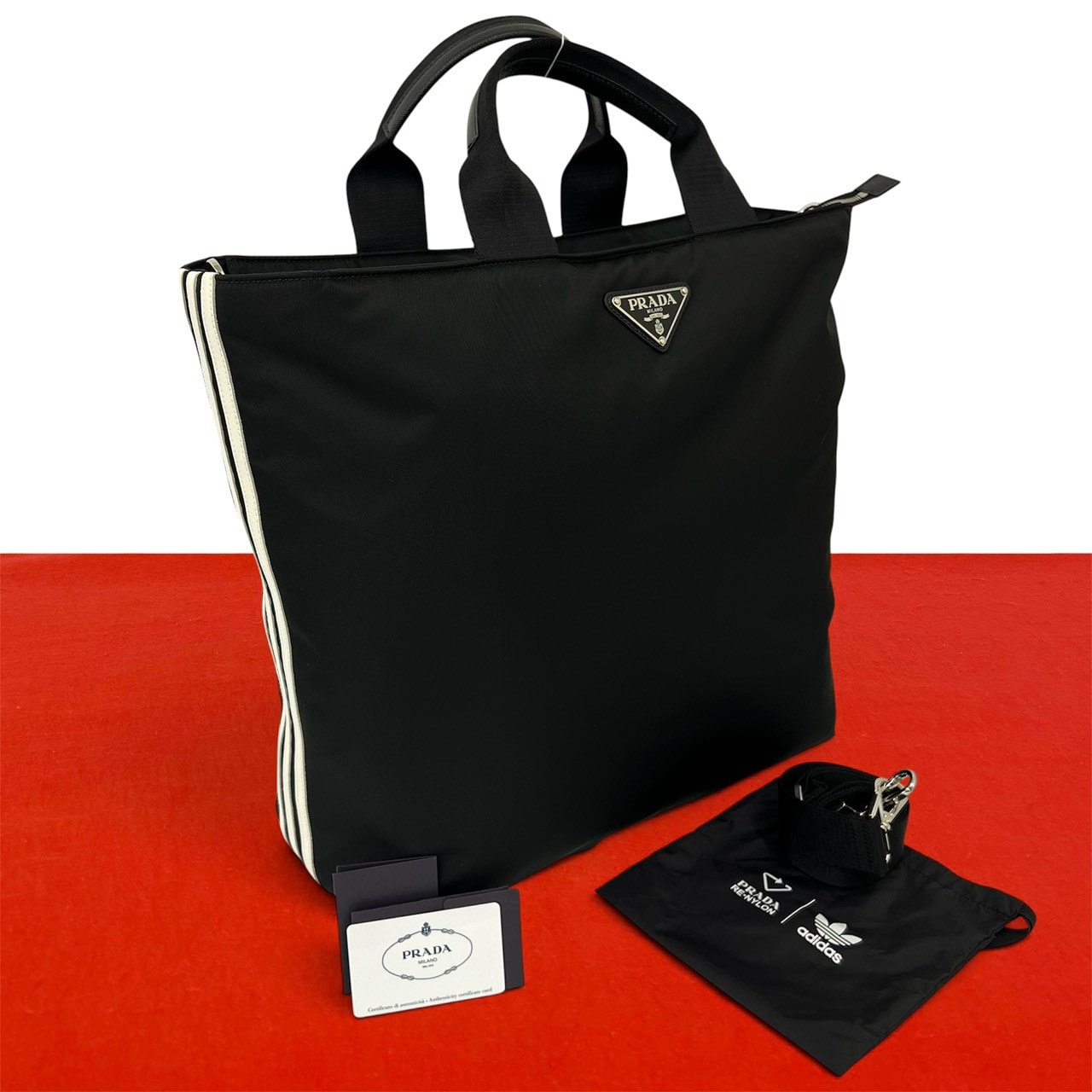 PRADA プラダ Re-Nylon トートバッグ adidasコラボ ナイロン レザー ショルダーバッグ ブラック
24077