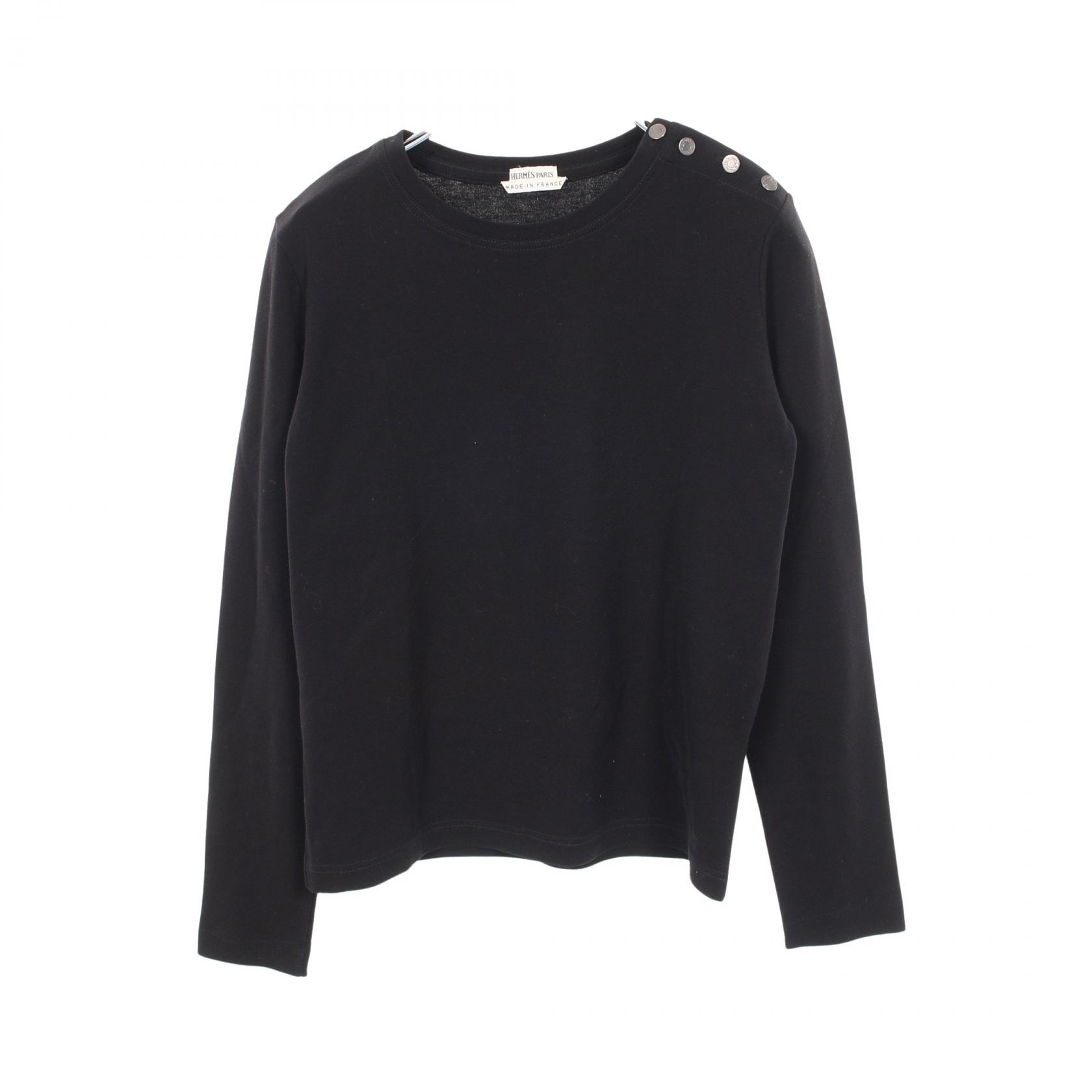 エルメス HERMES セリエボタン 長袖Tシャツ 衣料品 トップス コットン レディース ブラック系 【中古】