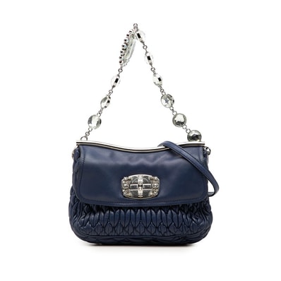 ミュウミュウ マテラッセ ビジュー チェーン ハンドバッグ ショルダーバッグ 2WAY ブルー レザー レディース MIUMIU 【中古】