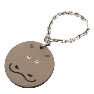 【中古】 エルメス バッグチャーム アニマルチャーム ヒポポタマス レザー シルバー925 グレージュ カバ アクセサリー 小物 レディース メンズ HERMES