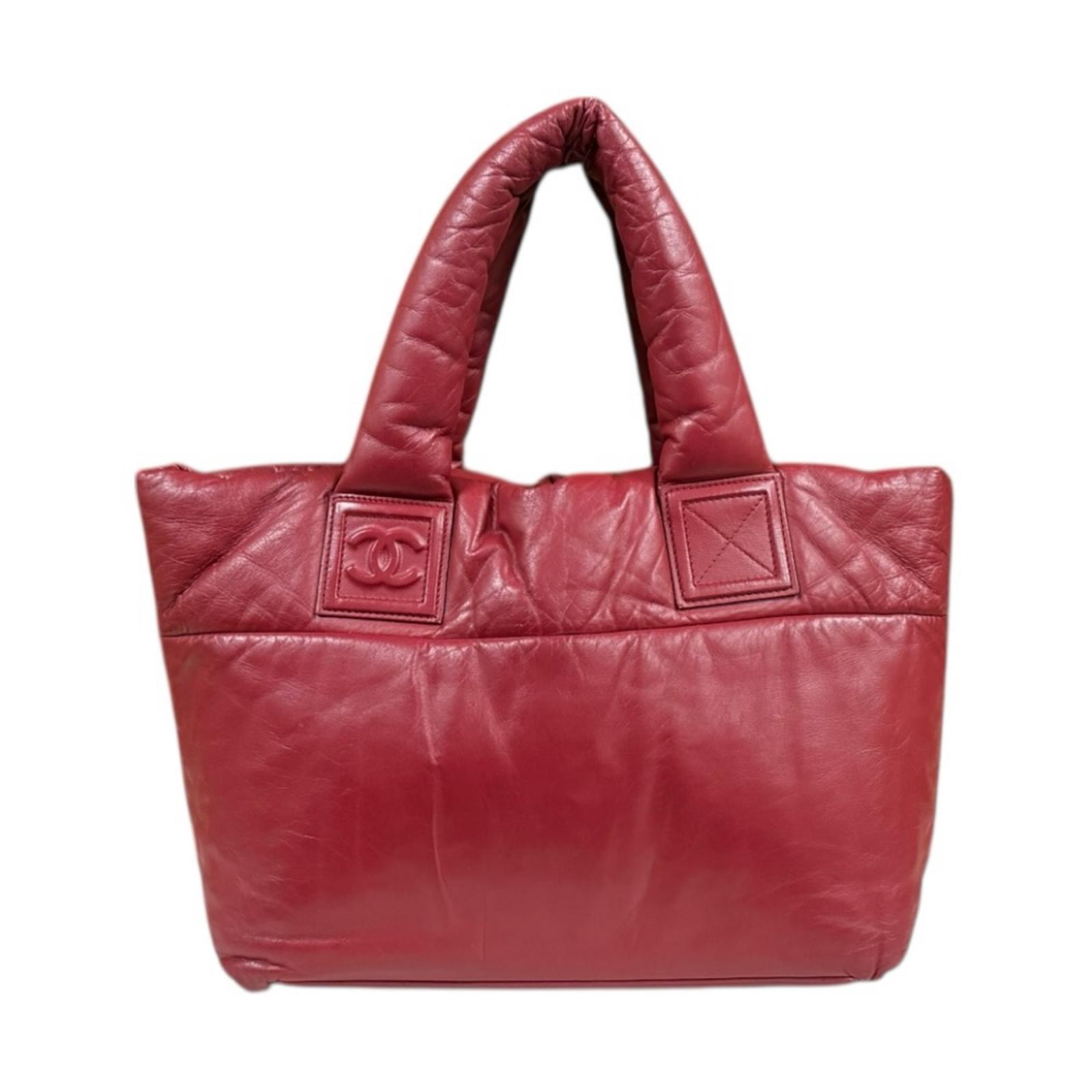 シャネル リバーシブル スモールトートバッグ コココクーン トートバッグ レザー A47108 レッド レディース CHANEL 中古