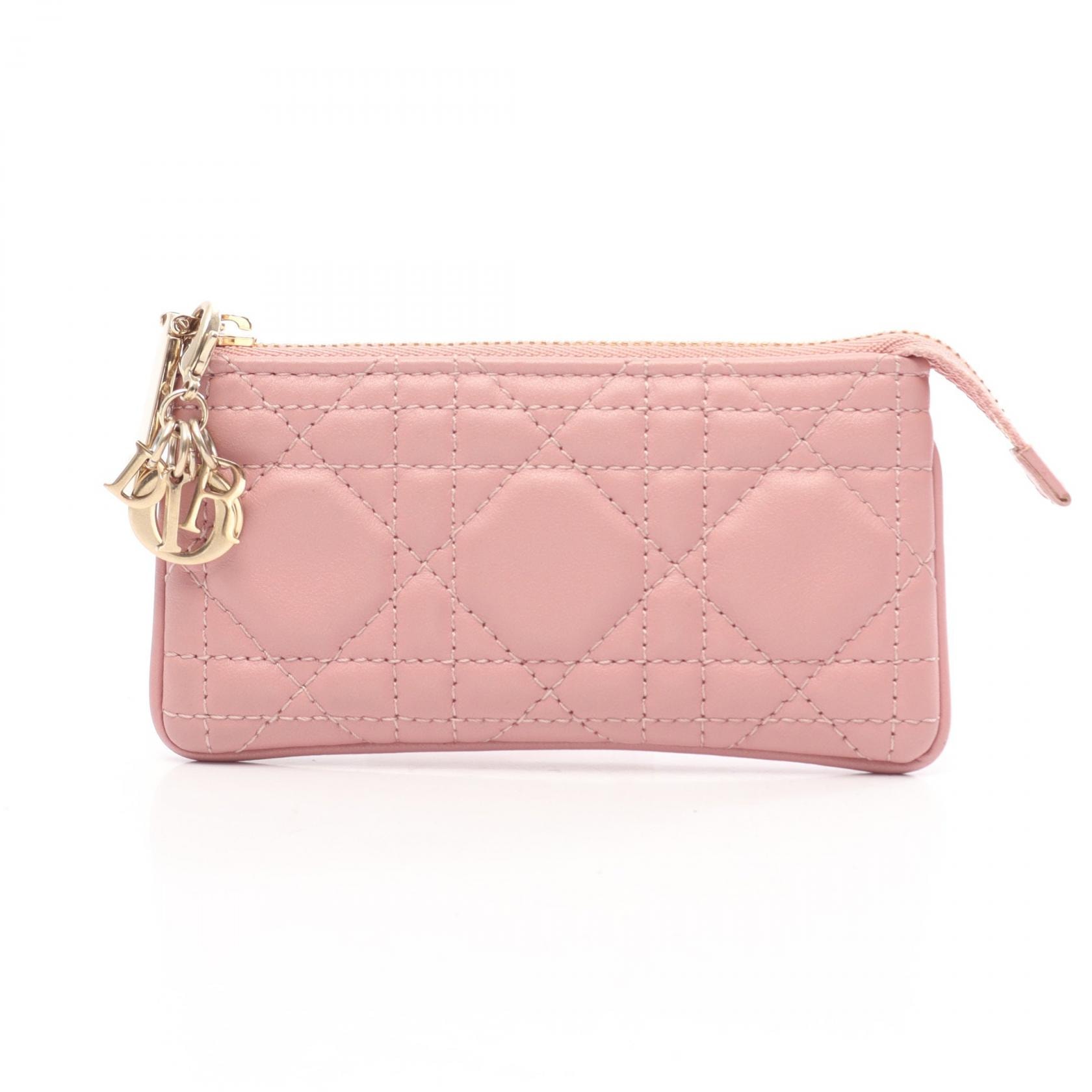ディオール Dior LADY DIOR レディディオール カナージュ キーリング付き コインケース 財布 レザー レディース ピンク系 S0972ONMJ 【中古】