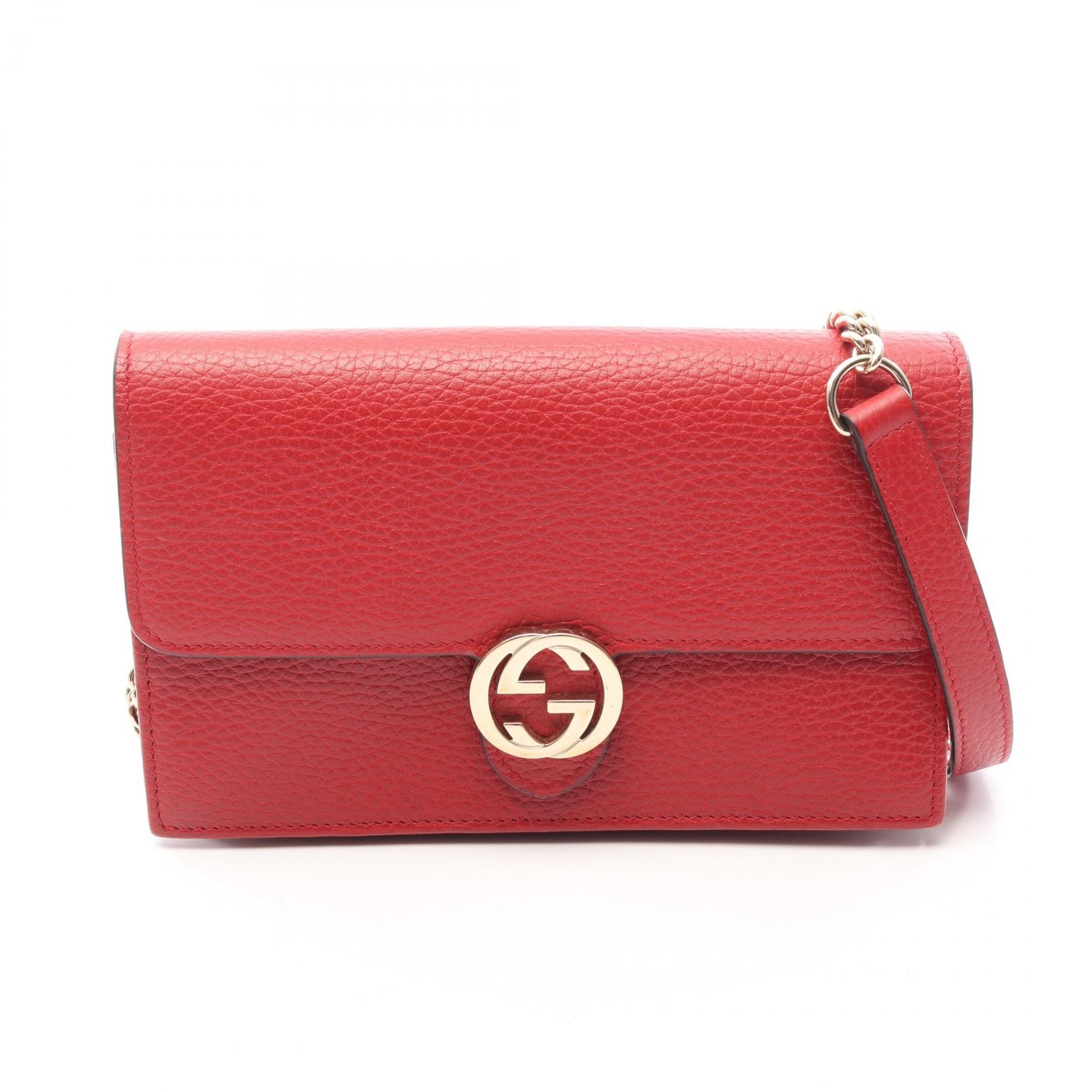 グッチ GUCCI インターロッキングG ショルダーバッグ バッグ レザー レディース レッド系 510314 【中古】