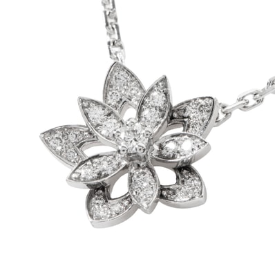 Van Cleef & Arpels ヴァンクリーフ&アーペル ロータス ペンダント ミニ モデル VCARP0ZW00 ネックレス K18WG ダイヤモンド シルバー【中古】