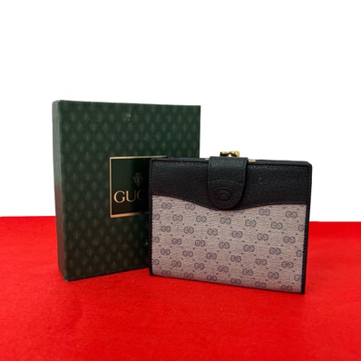 GUCCI グッチ マイクロGG ロゴ レザー PVC 二つ折り財布 ネイビー
46075
