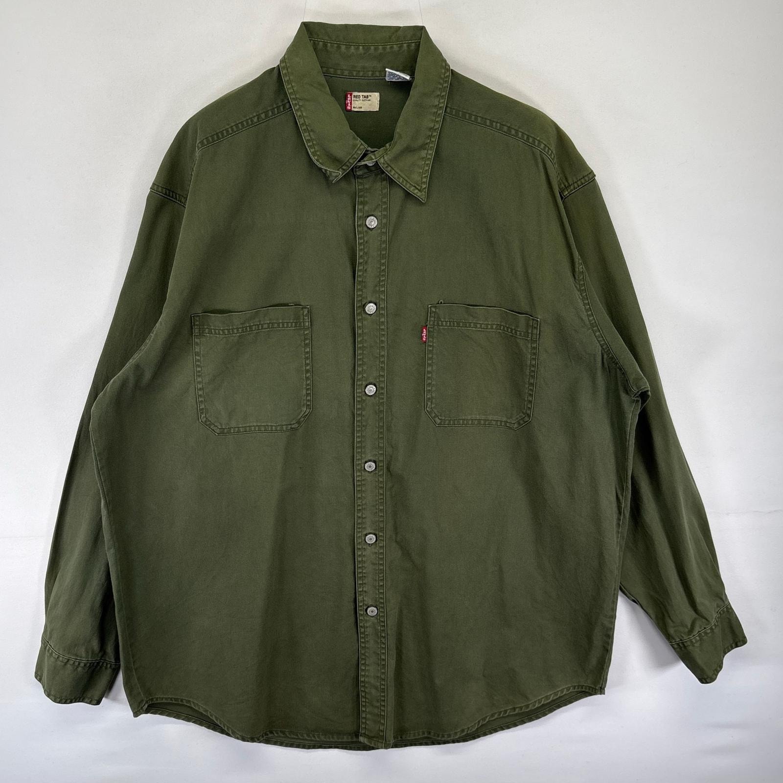 古着 リーバイス Levi's デニム 長袖シャツ ボタンフライ REDTAB ワンポイントロゴ 胸ポケット L  グリーン系 メンズ
