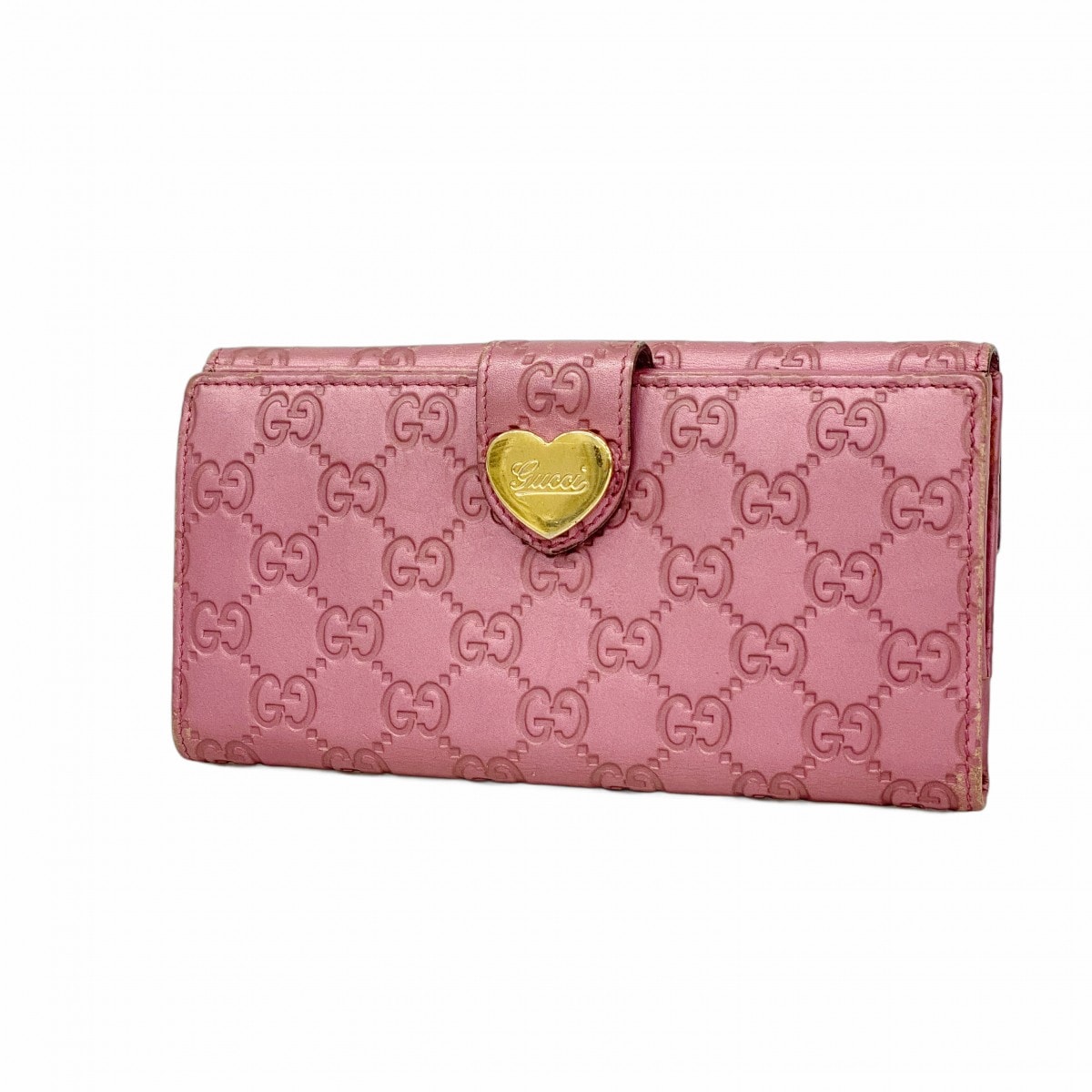 【6ec2793-k】グッチ 長財布 グッチシマ 203550 レザー ピンク ゴールド金具【中古】レディース