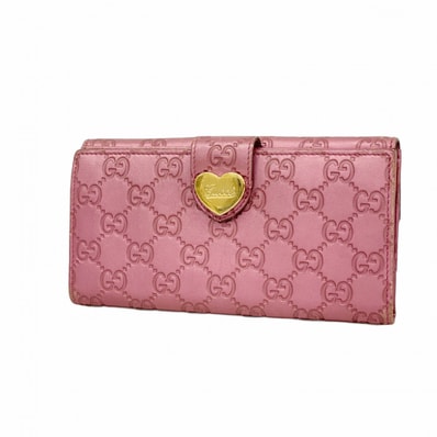 【6ec2793-k】グッチ 長財布 グッチシマ 203550 レザー ピンク ゴールド金具【中古】レディース