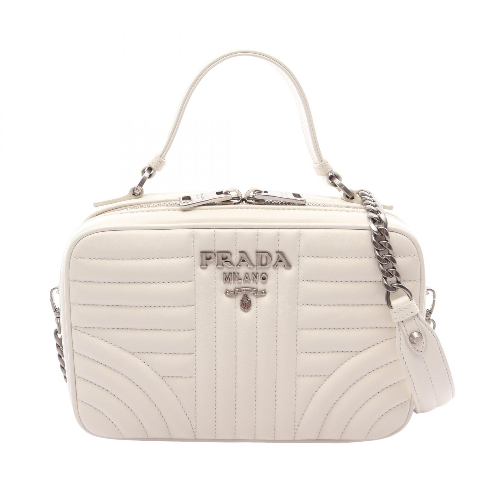 プラダ PRADA ダイアグラム 2WAY ハンドバッグ バッグ レザー レディース ホワイト系 【中古】