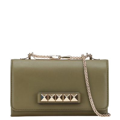 ヴァレンティノ ガラヴァーニ ヴァヴァヴーム スタッズ チェーン ショルダーバッグ カーキグリーン レザー レディース VALENTINO 中古